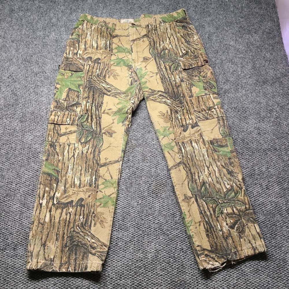 Vtg Realtree Camo Pants SZ Large Green Cargo Hunting Cotton USA Outdoor 80s 90s
